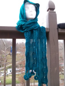 "Donna", a one of a kind hooded scarf designed to complement Strum Mitts.(c) 2012, JenniB. Designs